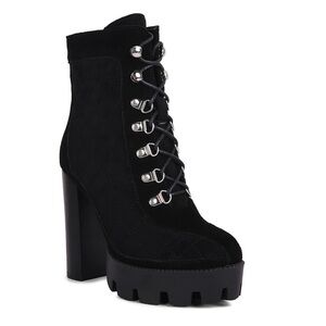 Rag & Co. Black Quilted Yoko Platform Booties Lace Up D-Ring Women’s Size 10